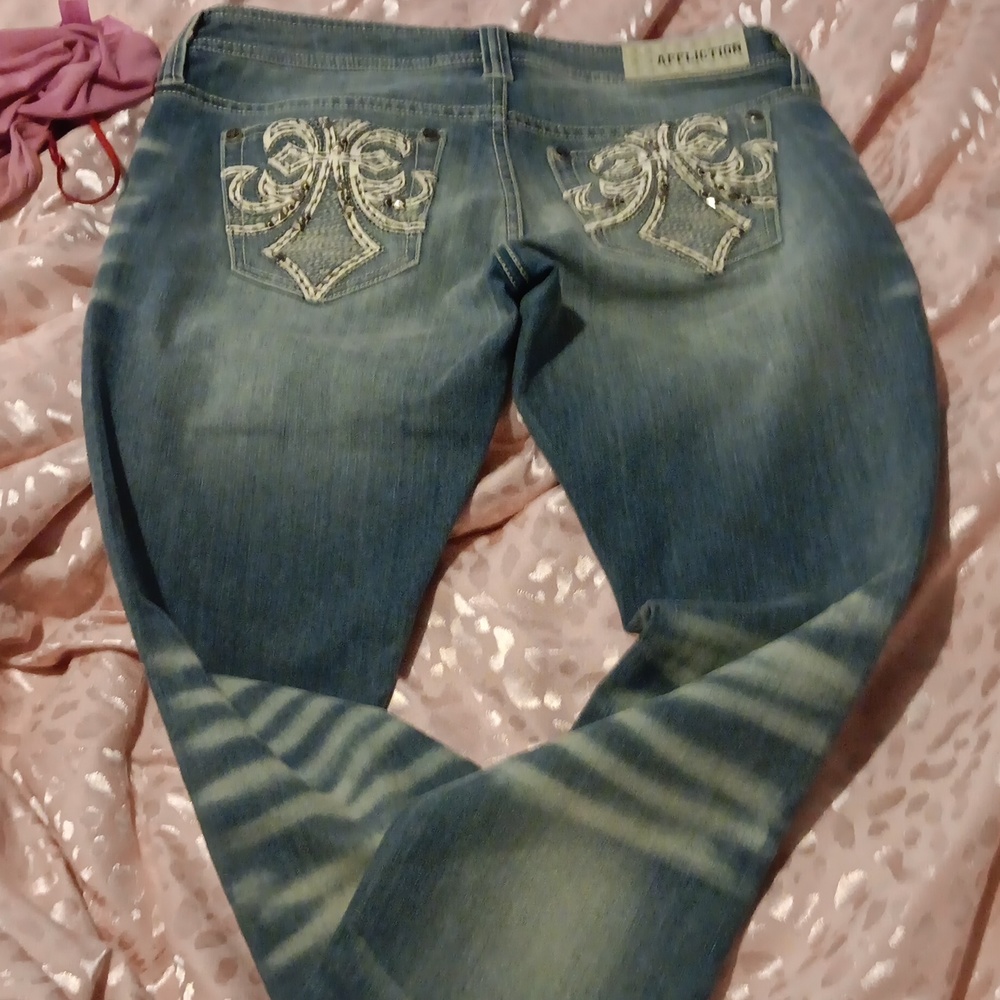 Affliction NWT Live Fast Raquel Jean's. Gorgeous embroidery. 28 - Picture 2 of 7
